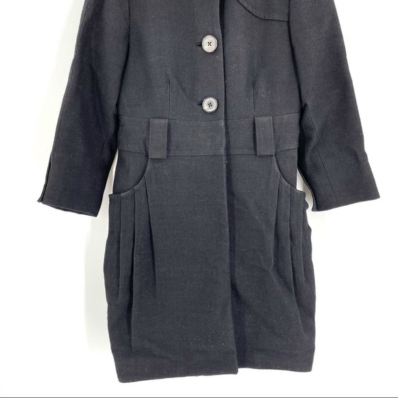 Vera Wang Black Wool Blend Pea Coat Front Pockets Pleated Jacket - Picture 3 of 6